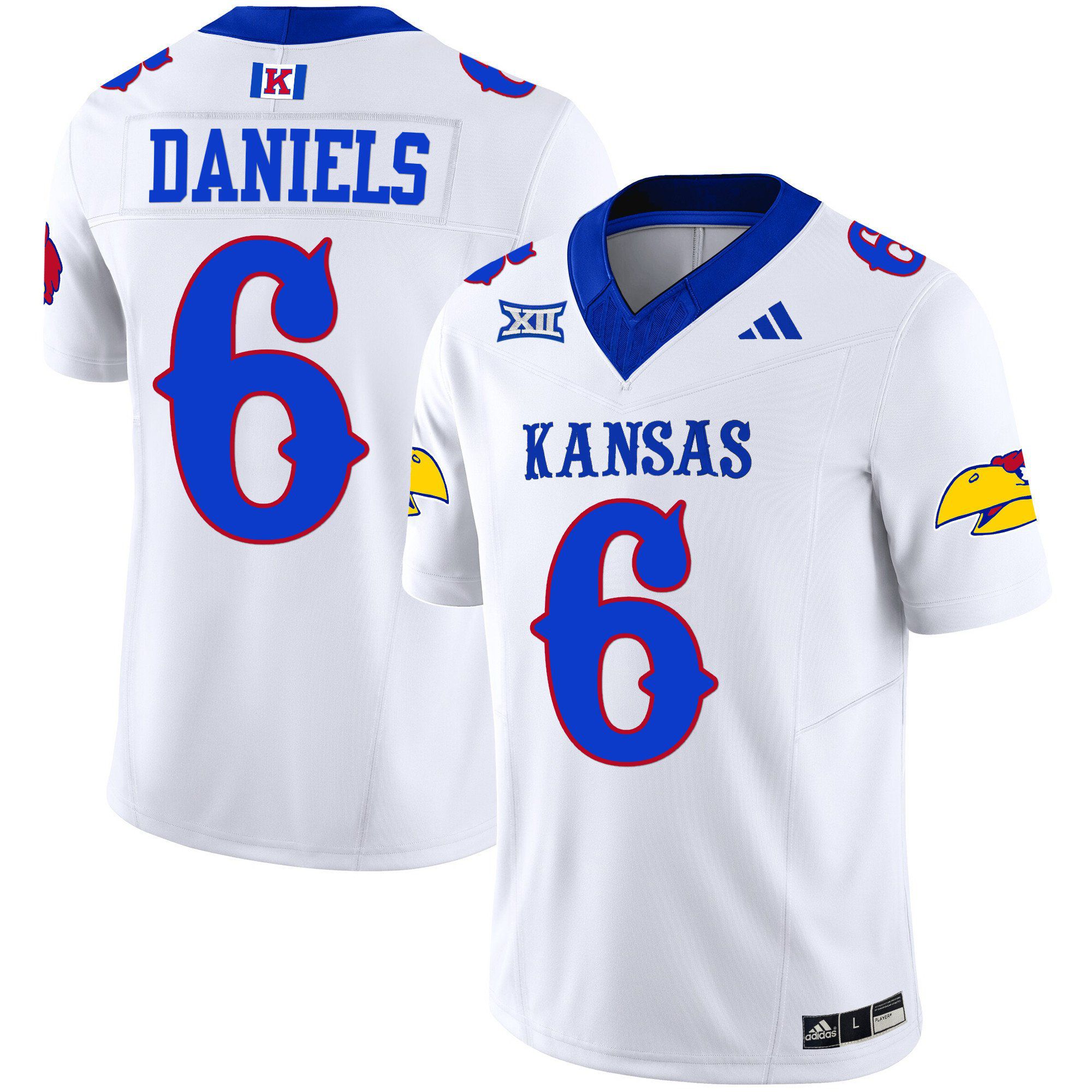 Men Kansas Jayhawks #6 Daniels White 2024 Blackhawk Vapor Limited NCAA Jersey